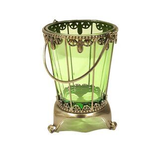 Studio Nova Emma Green Glass Votive Holder With Metal Base & Handle